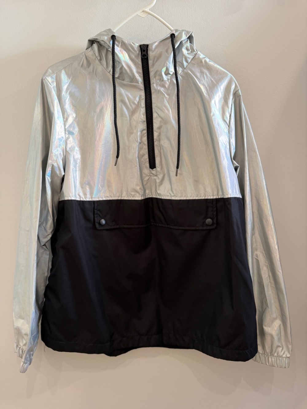 Xersion Silver and Black Reflective Hooded Windbreaker